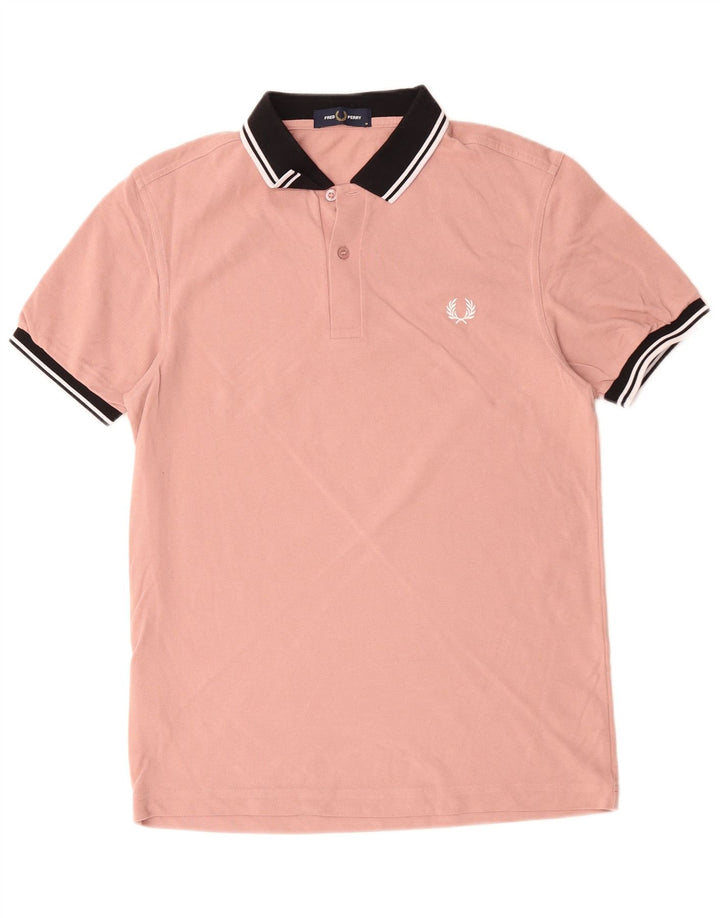Camisa polo masculina de rugby Fred Perry algodão rosa médio