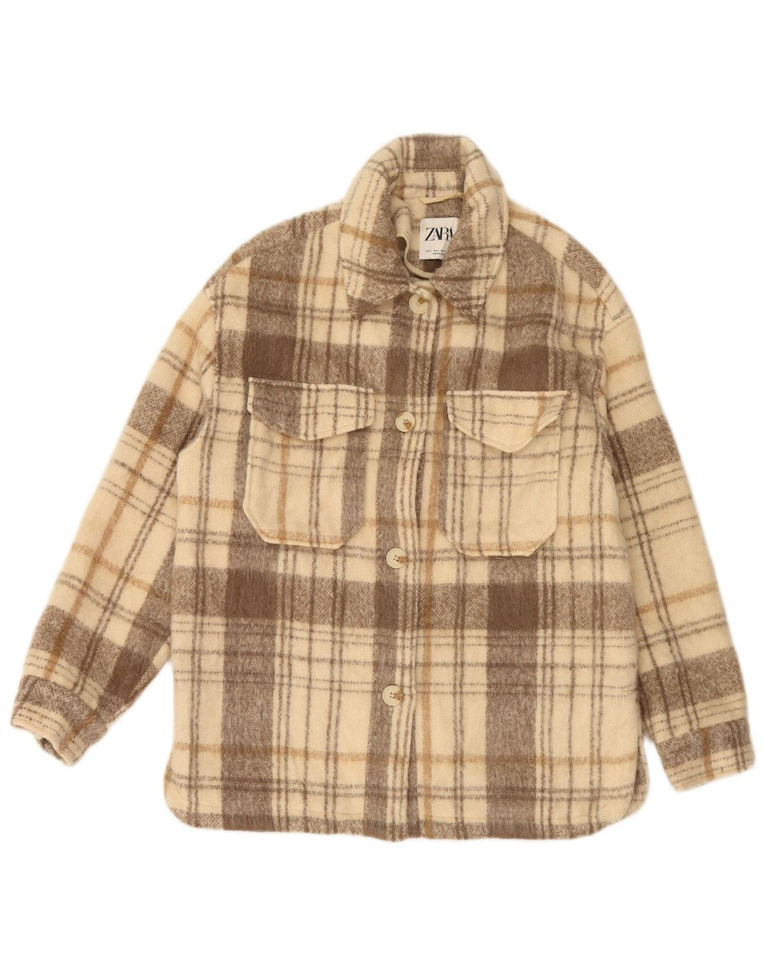 ZARA Womens Oversized Bomber Jacket UK 10 Pequeno Poliéster Bege Check