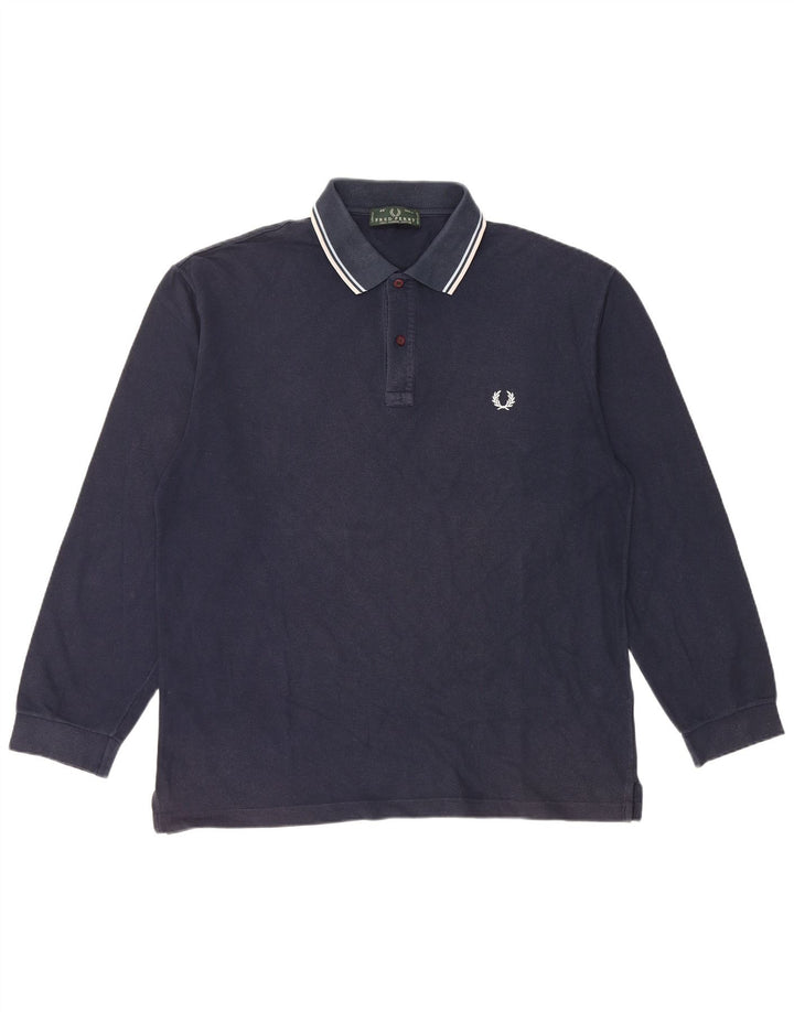 Camisa polo masculina de manga comprida Fred Perry grande algodão azul marinho