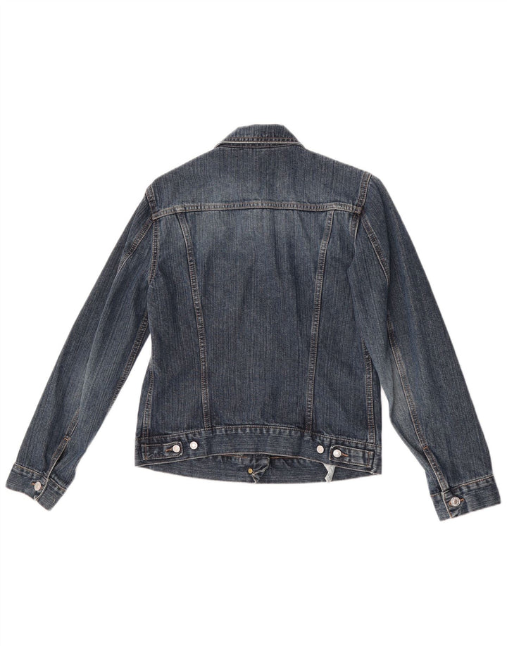 Jaqueta jeans feminina Benetton UK 10 pequeno algodão azul