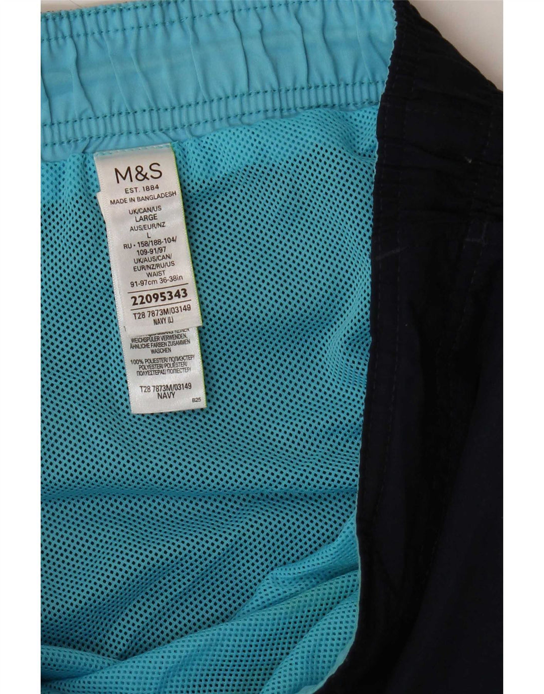 Shorts de natação masculino Marks & Spencer grande poliéster azul marinho