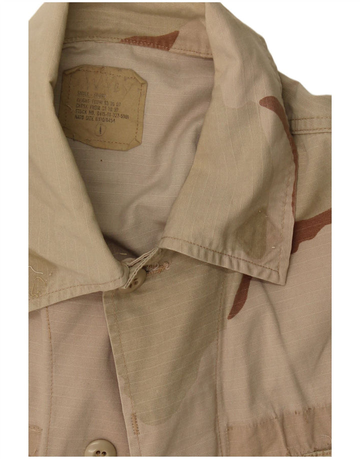 Jaqueta utilitária masculina vintage UK 36 pequena camuflagem cáqui