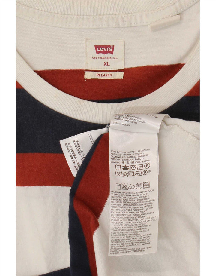 Camiseta masculina relaxada Levi's Top XL algodão listrado branco