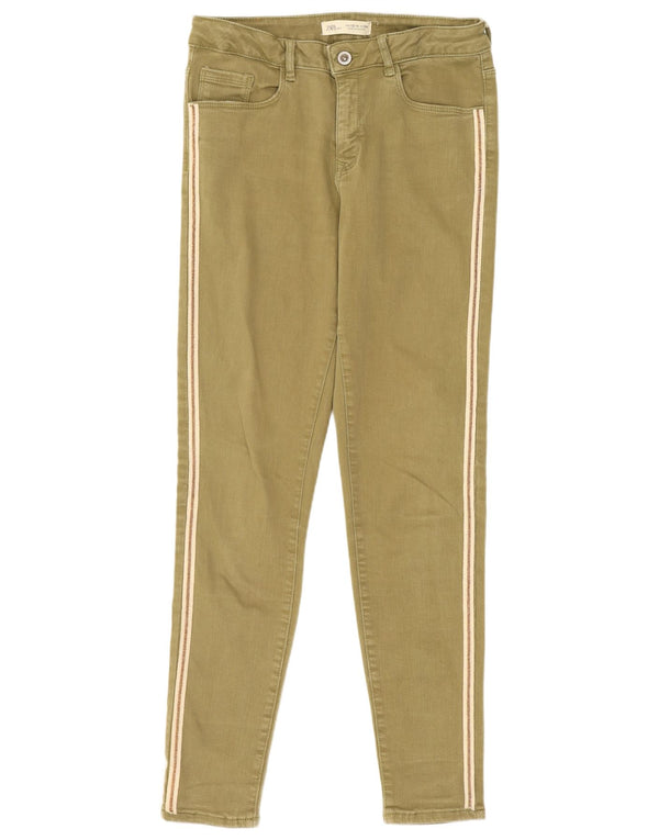 Calça skinny casual Zara para meninas 13-14 anos W26 L27 listrado cáqui