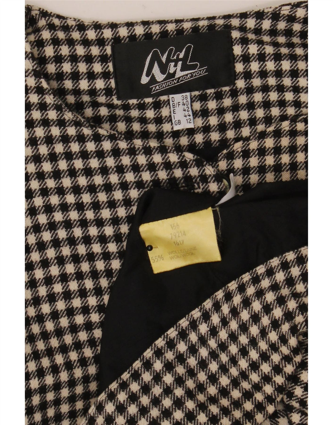 Jaqueta Bolero Feminina Vintage Reino Unido 12 Lã Houndstooth Média Preta