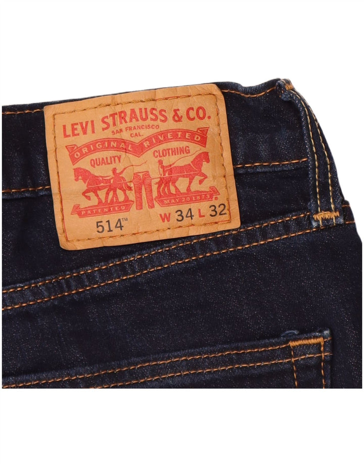 LEVI'S Masculino 514 Straight Jeans W34 L32 Azul Marinho Algodão