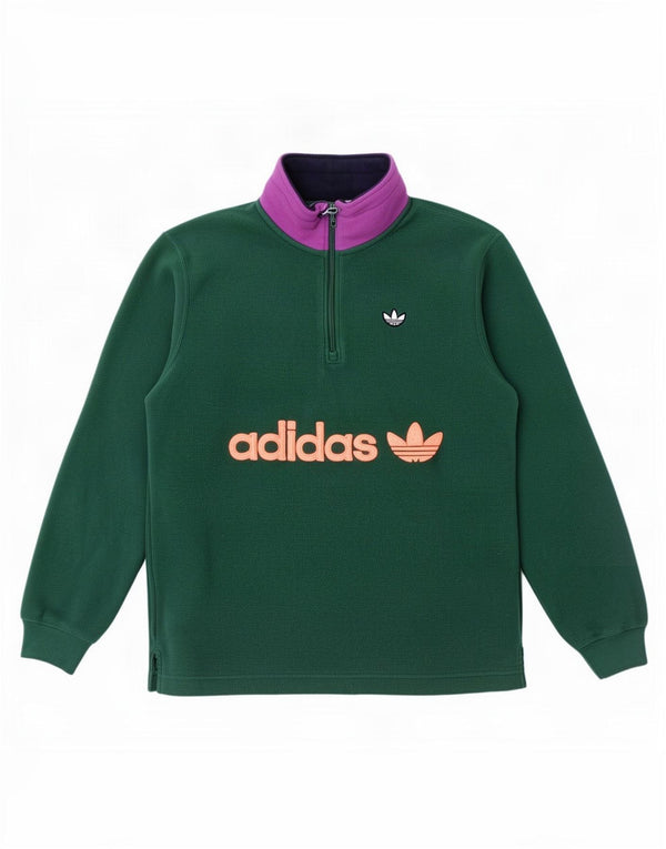 Adidas Mens Graphic Zip Neck Fleece Jumper Pequeno Verde Colorblock