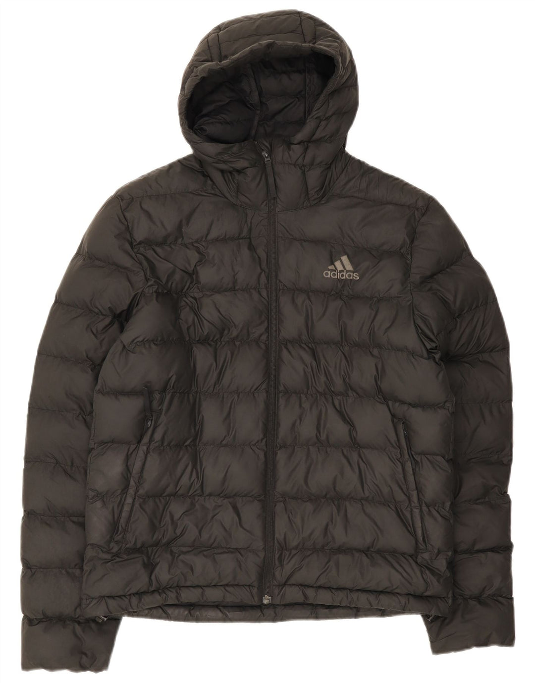 Jaqueta acolchoada com capuz masculina Adidas UK 38 poliéster preto médio