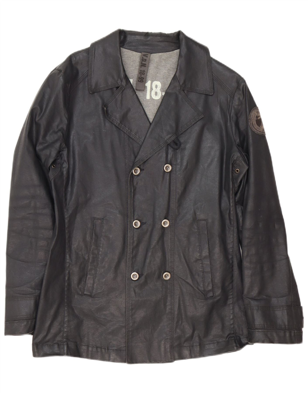 Jaqueta masculina vintage de algodão encerado com peito duplo IT 46 preto pequeno