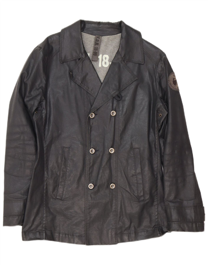 Jaqueta masculina vintage de algodão encerado com peito duplo IT 46 preto pequeno