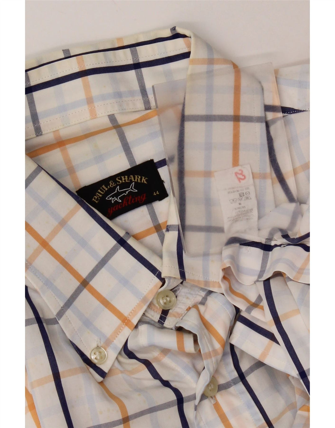 Camisa masculina Paul & Shark tamanho 44 XL algodão xadrez branco