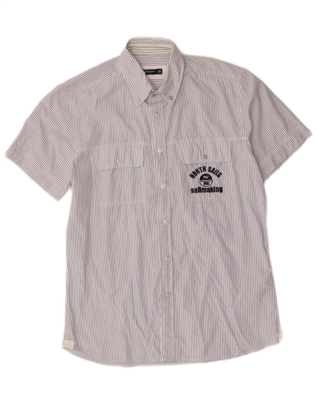Camisa masculina estampada de manga curta North Sails algodão risca de giz azul médio