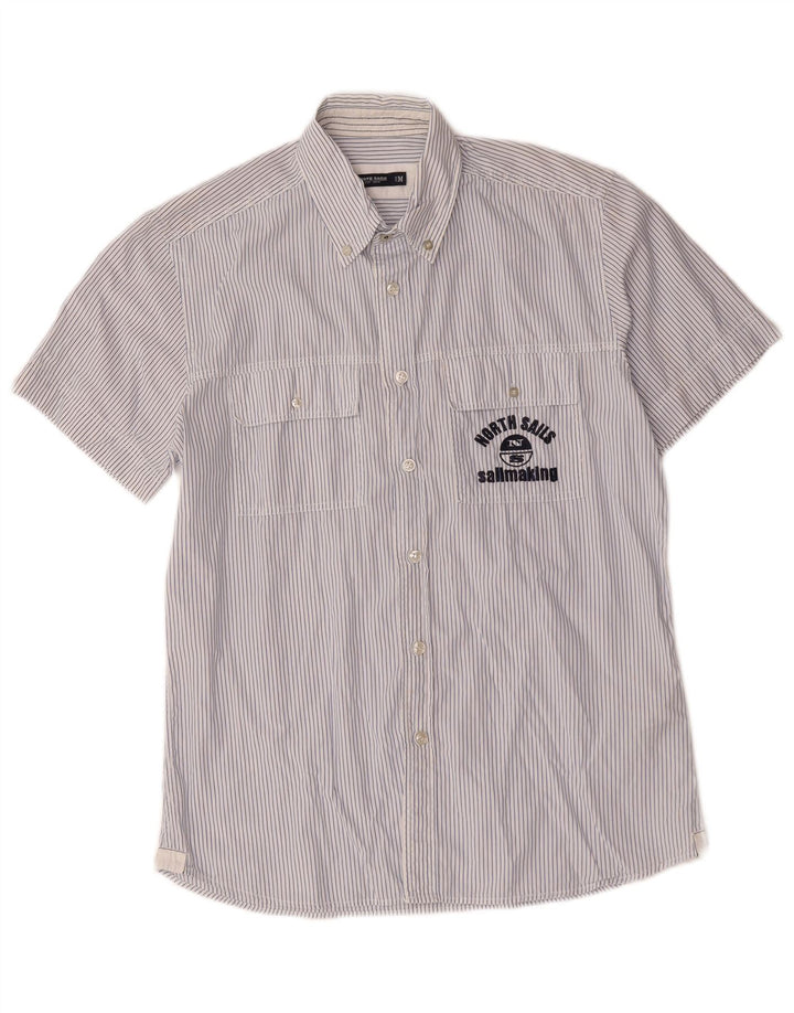 Camisa masculina estampada de manga curta North Sails algodão risca de giz azul médio