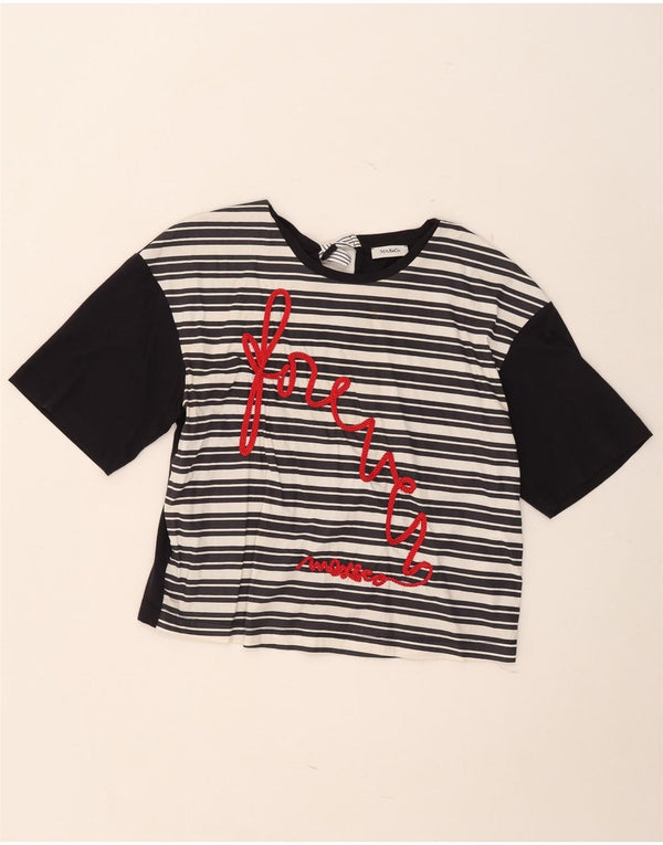 Max&Co. Camiseta feminina com estampa gráfica UK 16 grande algodão listrado preto