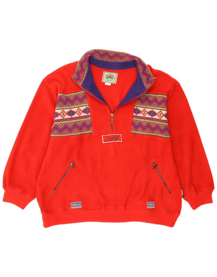 Silvy Mens Zip Neck Fleece Jumper Grande Red Fair Isle Poliéster