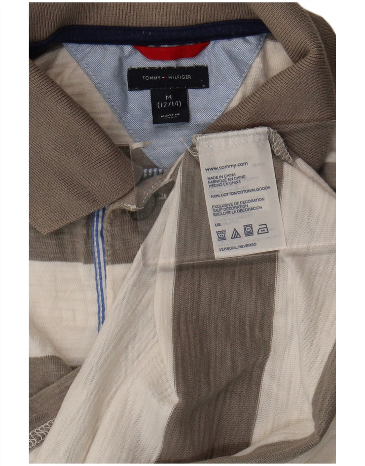 Camisa polo de rugby masculina Tommy Hilfiger 12-13 anos listrado cinza médio