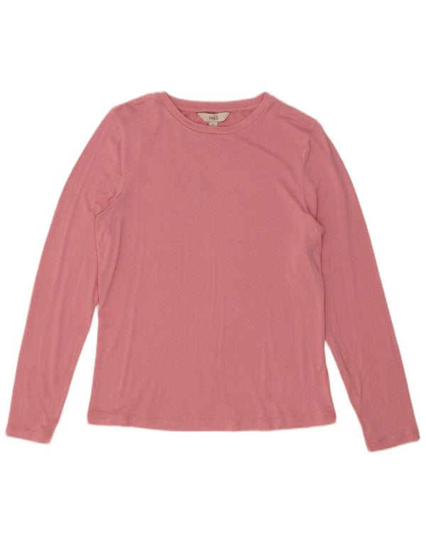 Top feminino Marks & Spencer manga comprida UK 12 viscose rosa médio