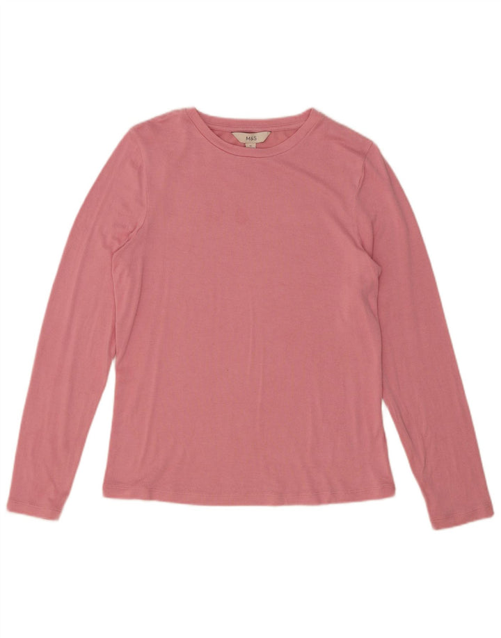 Top feminino Marks & Spencer manga comprida UK 12 viscose rosa médio