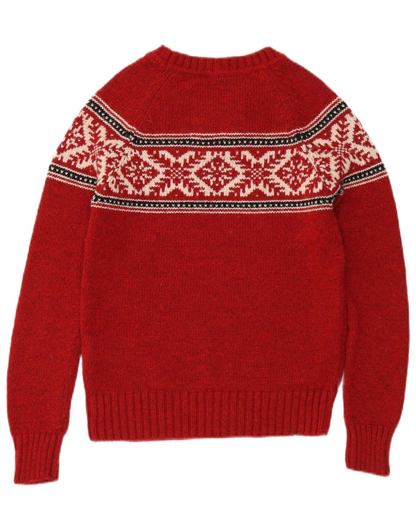 Suéter feminino Superdry com gola canoa UK 10 pequeno vermelho Fair Isle acrílico