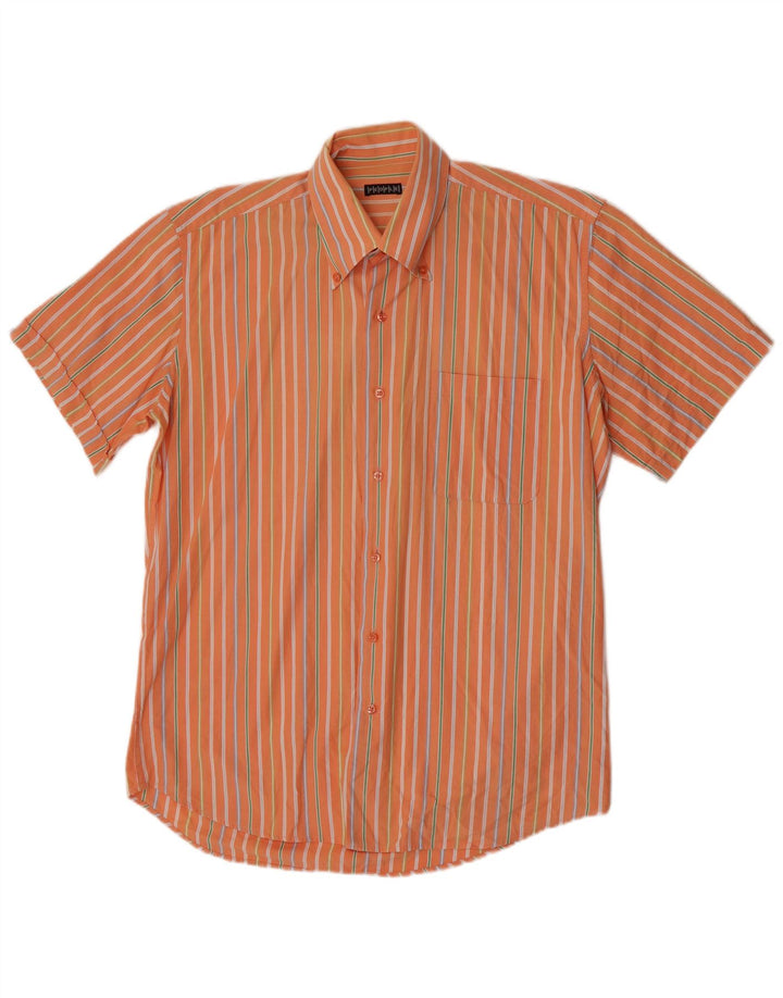 Camisa masculina de manga curta People listrada laranja grande de algodão