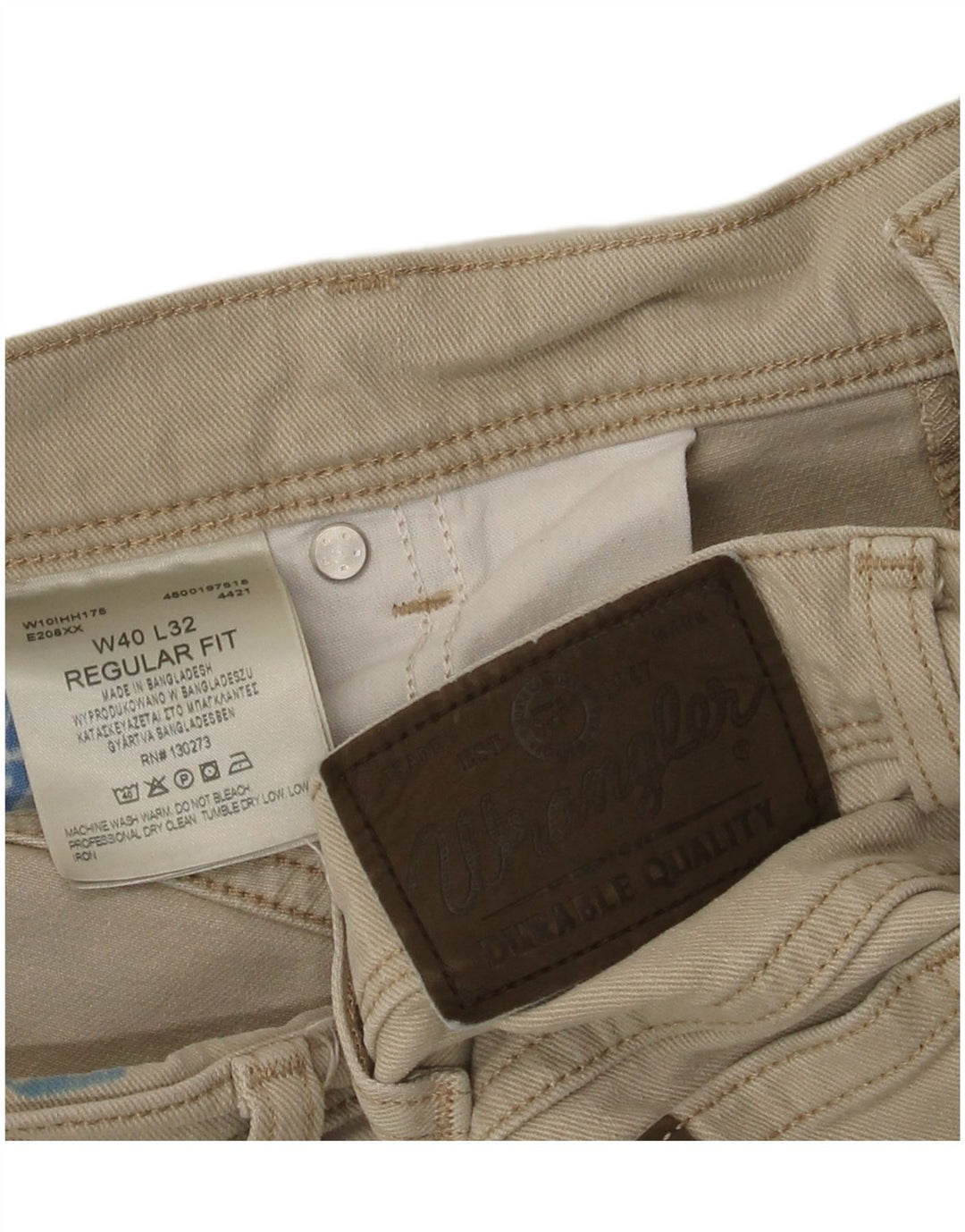 Wrangler Mens Regular Fit Straight Jeans W40 L32 Algodão Bege
