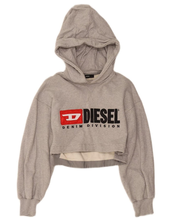 Moletom feminino Diesel Crop Graphic Jumper UK 6 XS cinza algodão manchado