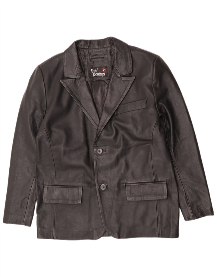 Jaqueta blazer masculina vintage de couro com 2 botões Reino Unido 38 couro preto médio