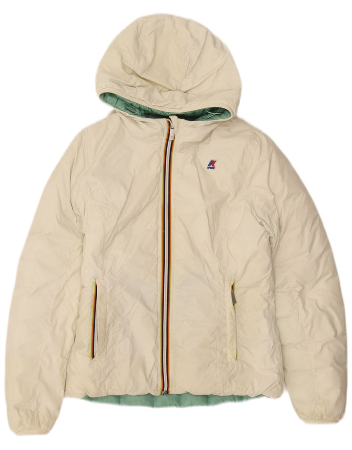 Jaqueta acolchoada reversível com capuz K-Way para meninas 11-12 anos em poliamida branca