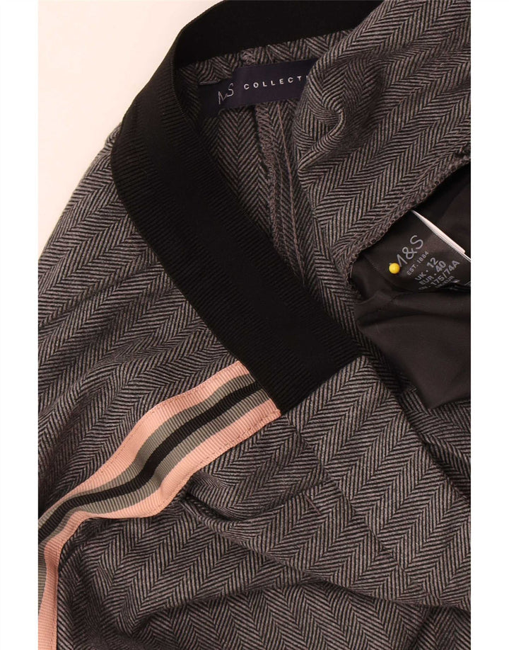 Calça feminina Marks & Spencer Reino Unido 12 médio W30 L26 espinha de peixe cinza