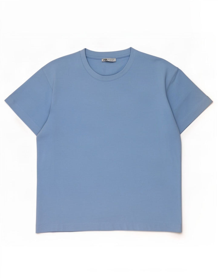 Camiseta masculina Zara Top pequeno algodão azul