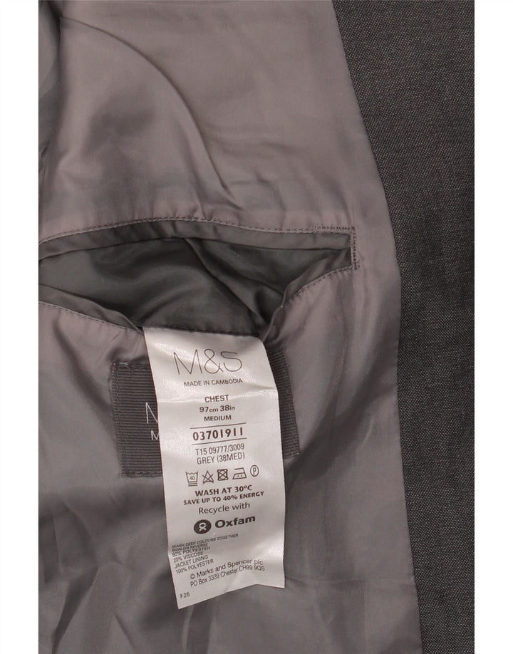 Jaqueta blazer masculina de 2 botões Marks & Spencer Reino Unido 38 poliéster cinza médio