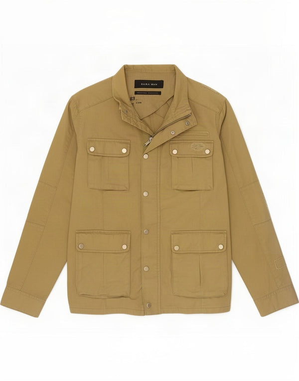 Zara Mens Utility Jacket UK 42 XL Khaki Cotton