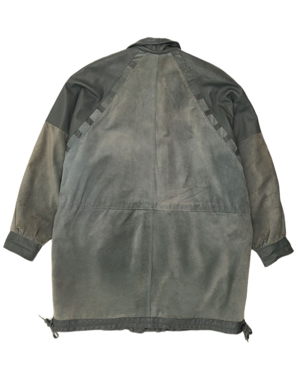 Casaco de couro feminino vintage UK 22 2XL azul