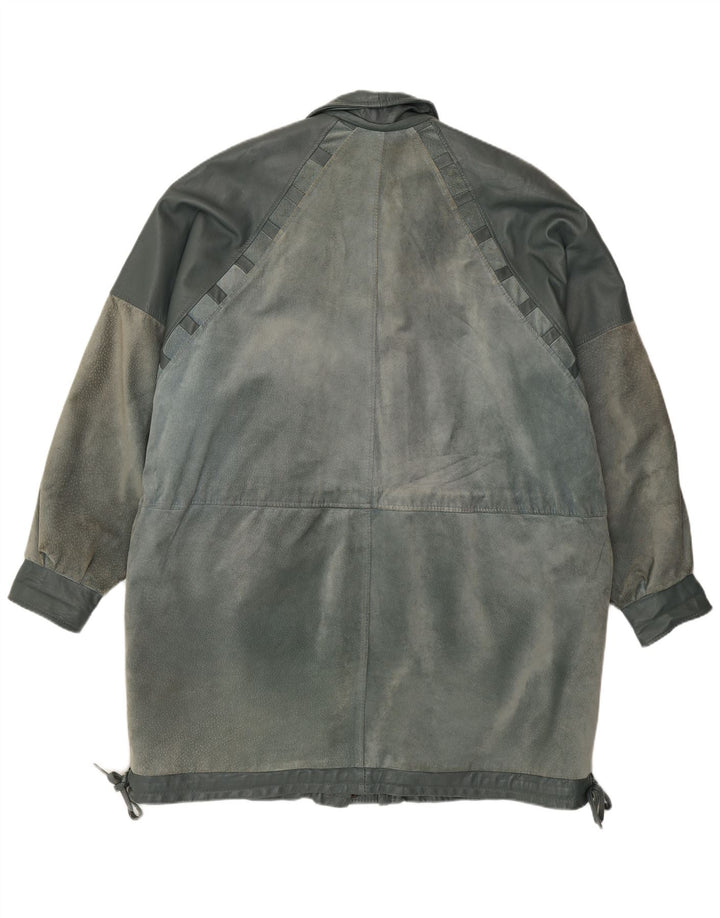 Casaco de couro feminino vintage UK 22 2XL azul