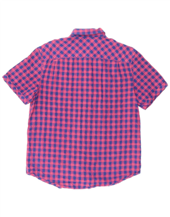 Camisa masculina de manga curta Penguin grande rosa guingão