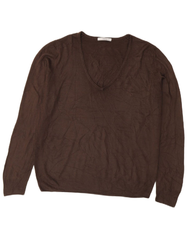 Suéter feminino Marks & Spencer com decote em V Reino Unido 16 grande acrílico marrom