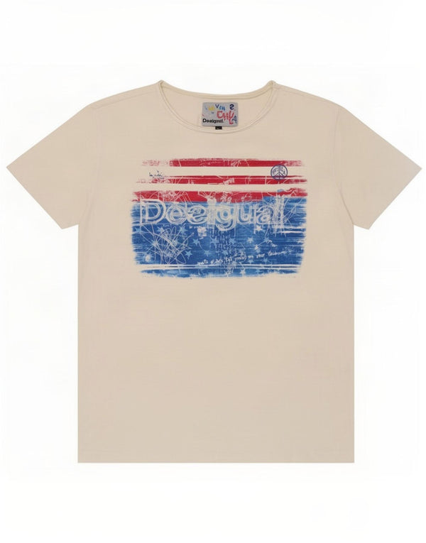 Camiseta gráfica masculina Desigual Top médio algodão branco