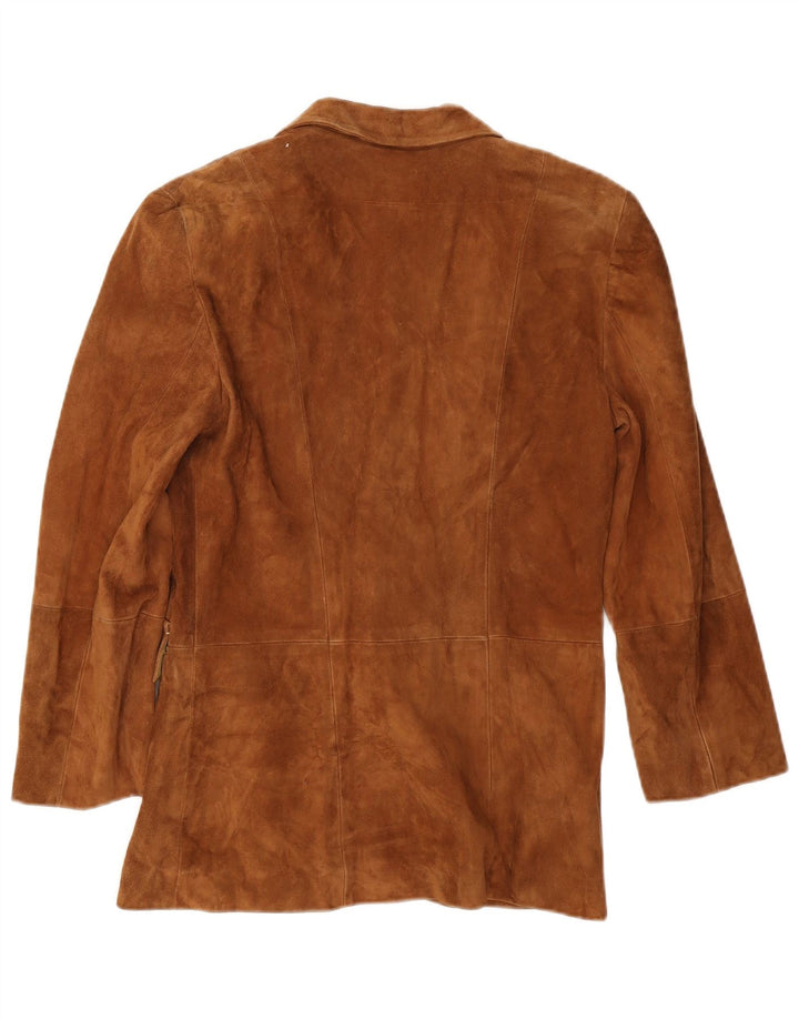 Jaqueta blazer feminina Marella com 1 botão de camurça Reino Unido 10 couro bege pequeno