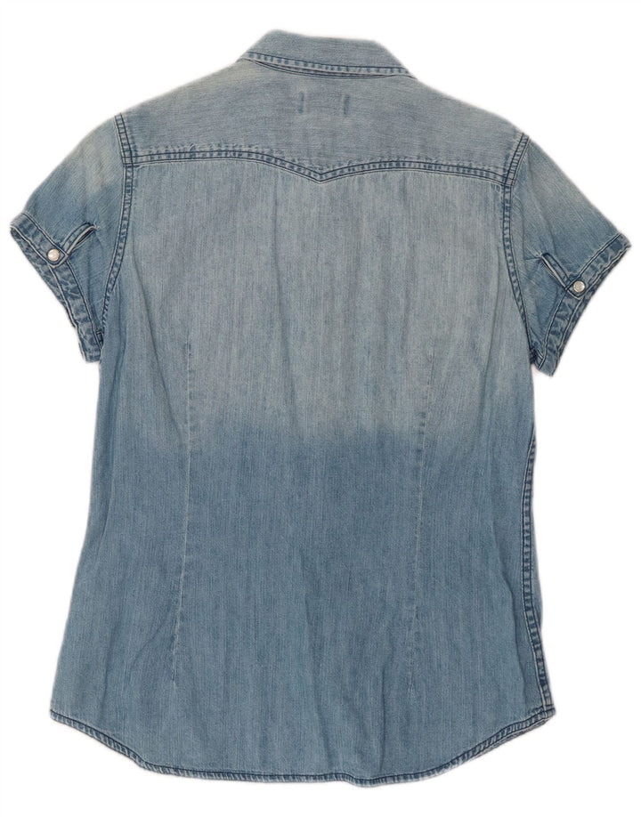 Camisa jeans feminina de manga curta LEVI'S Reino Unido 12 algodão azul médio