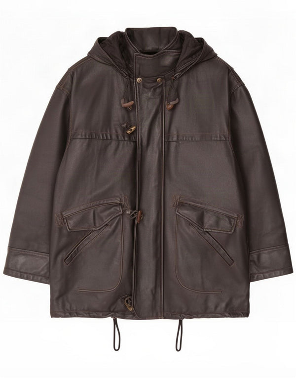 Jaqueta masculina de couro com capuz Douglas UK 40 grande preta