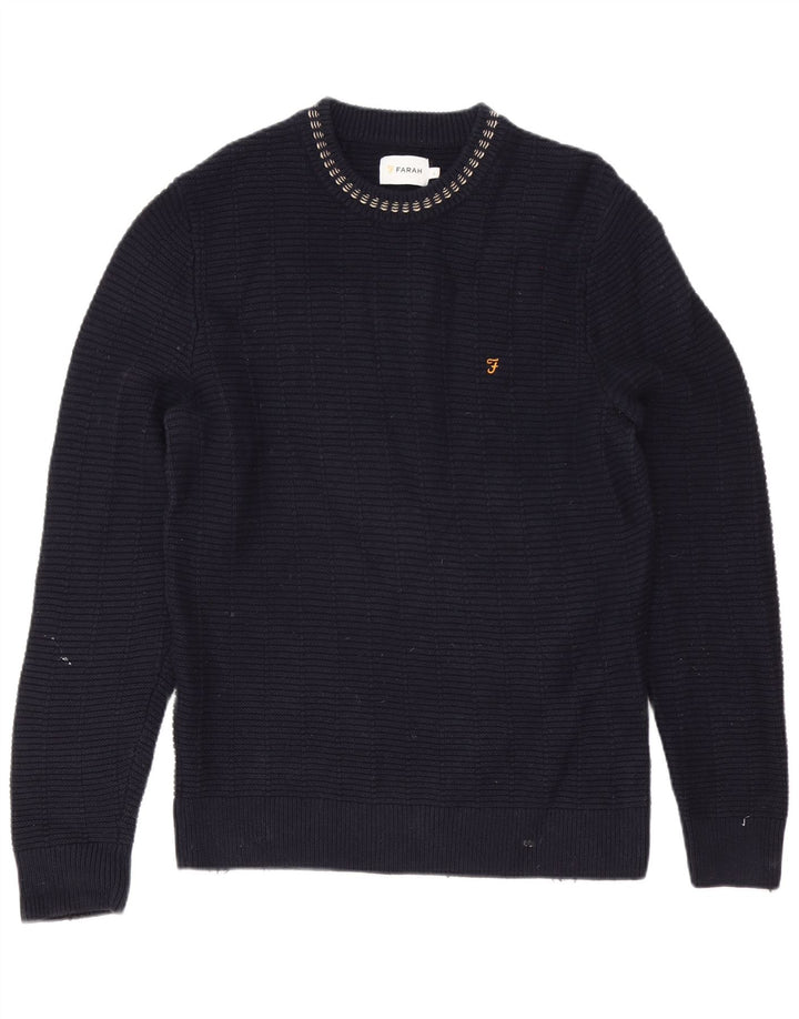 Suéter masculino Farah com gola redonda, grande algodão azul marinho