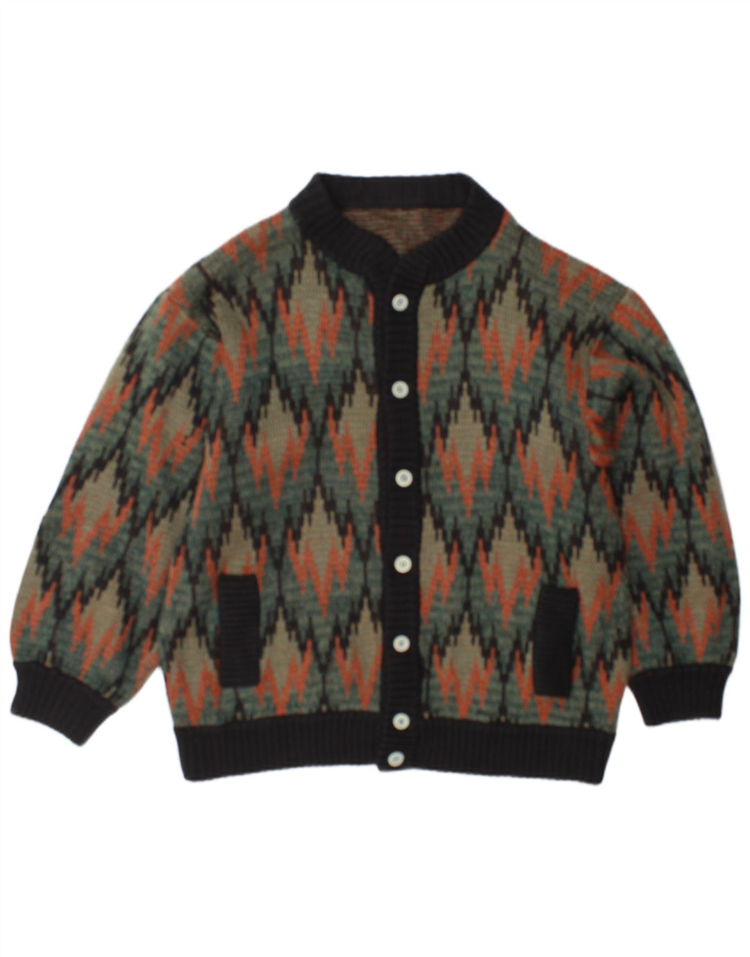 Suéter Cardigan Masculino Vintage Médio Multicolorido Geométrico