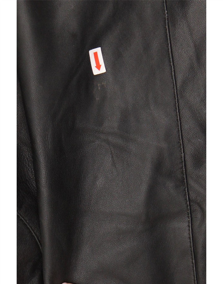 Casaco de couro feminino vintage Reino Unido 12 couro preto médio