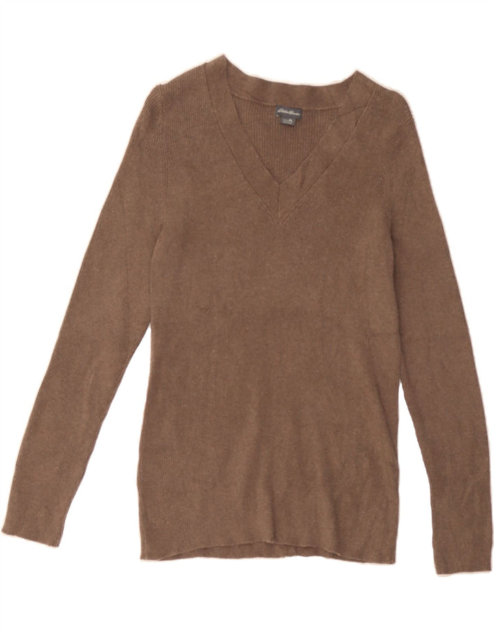 EDDIE BAUER Womens V-Neck Jumper Sweater UK 16 Large Brown Cotton Vintage Eddie Bauer and Second-Hand Eddie Bauer from Messina Hembry 
