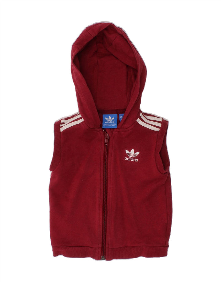 ADIDAS Baby Boys Sleeveless Zip Hoodie Sweater 9-12 Months Burgundy Vintage Adidas and Second-Hand Adidas from Messina Hembry 