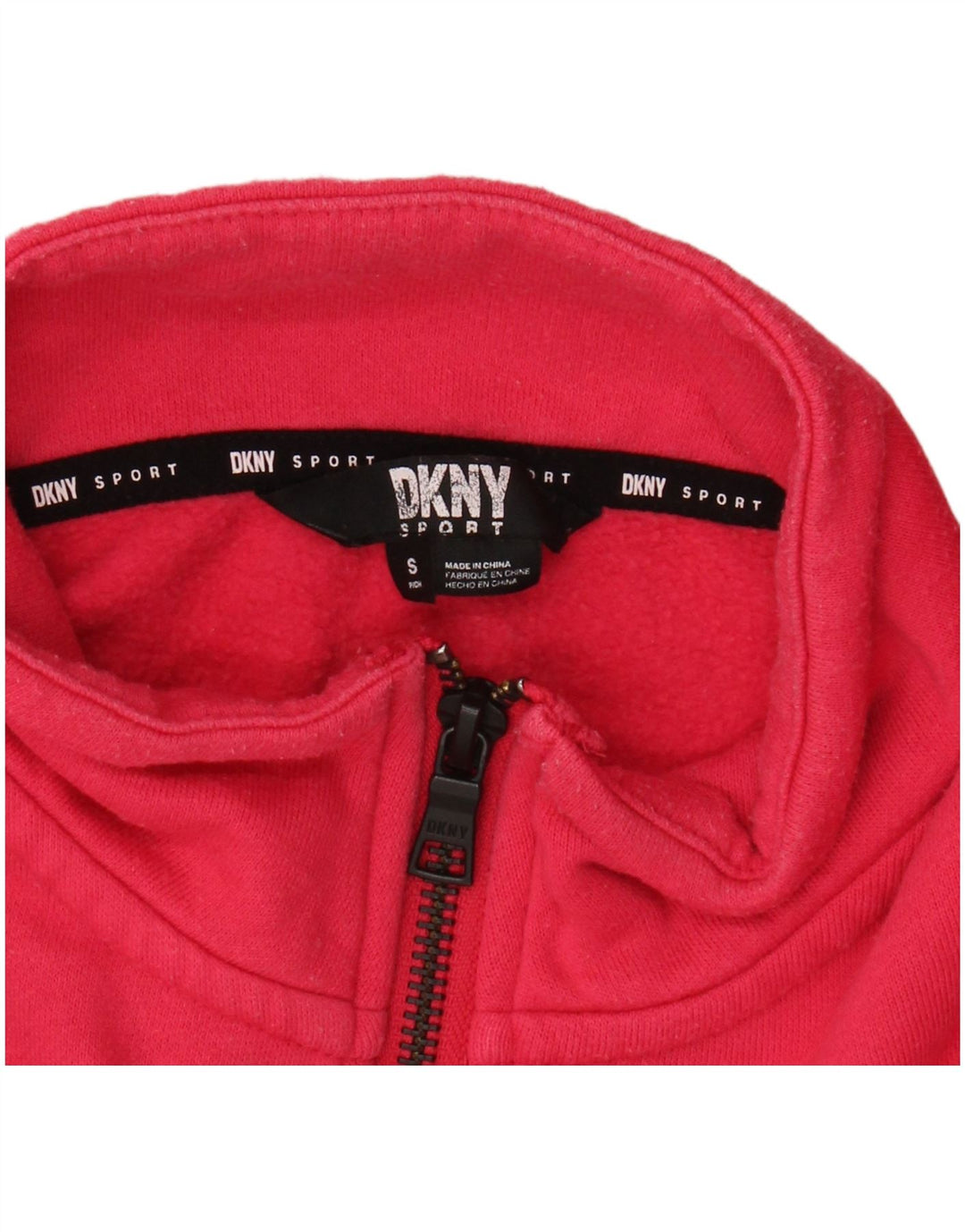 DKNY Suéter feminino grande com gola e zíper gráfico Reino Unido 10 pequeno rosa