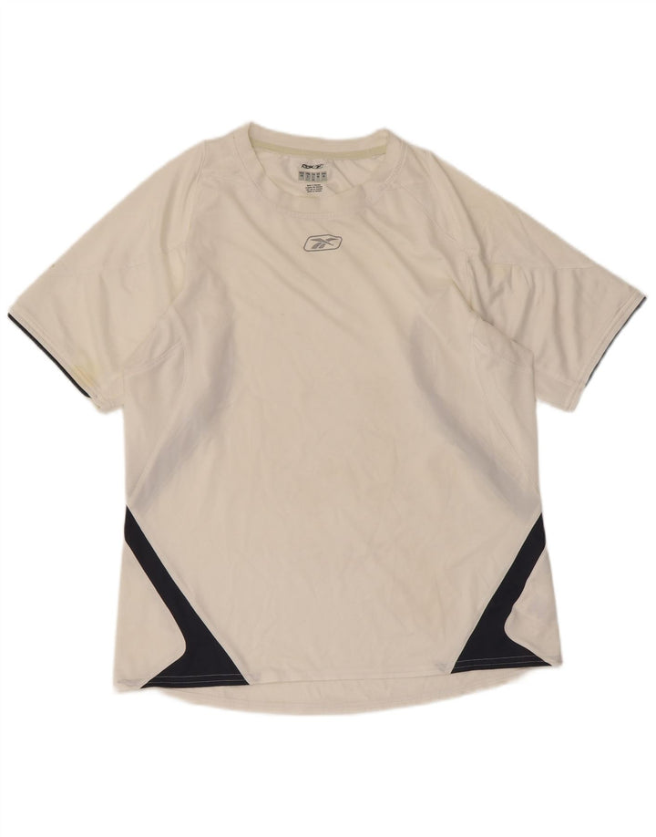 Camiseta masculina REEBOK Top médio branco colorblock poliéster