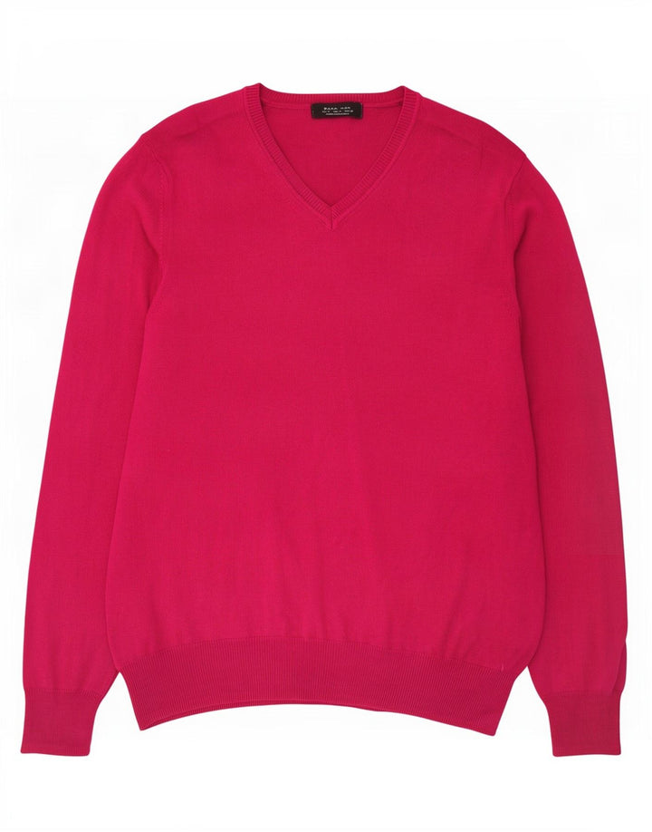 Zara Suéter masculino com decote em V rosa médio