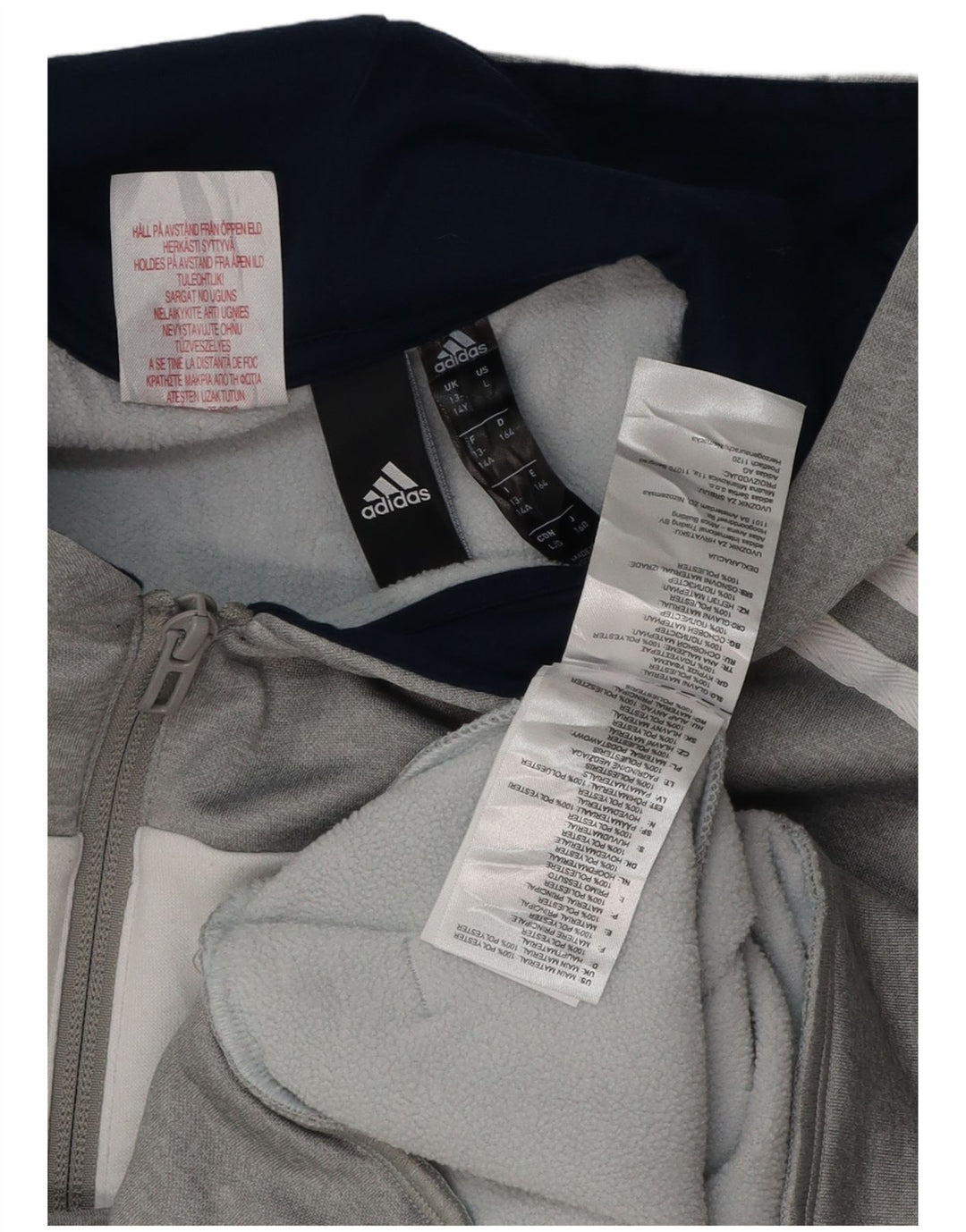 ADIDAS Meninos Zip Neck Hoodie Jumper 13-14 Anos Cinza Colorblock Poliéster