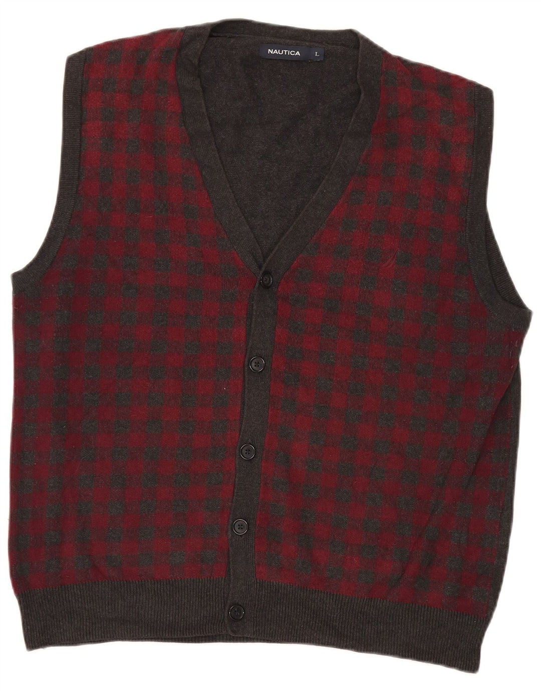 Suéter cardigã masculino sem mangas Nautica grande algodão guingão cinza